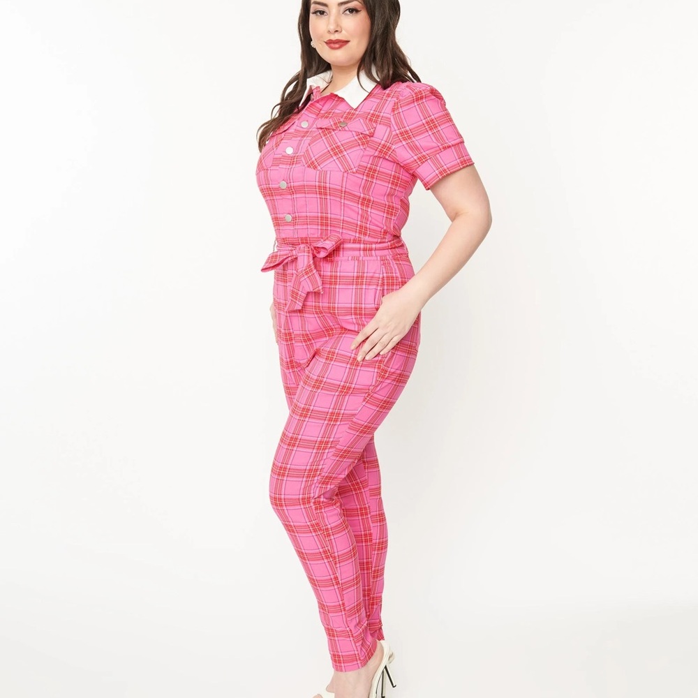 Unique Vintage Pink Plaid Jumpsuit
